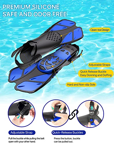 Snorkeling Gear for Adults Men Women,4 in 1 Snorkel Set with Panoramic View Diving Mask Anti-Fog Anti-Leak,Dry Top Snorkel,Fins and Travel Bag for Swimming,Snorkeling and Travel Diving - Image 5