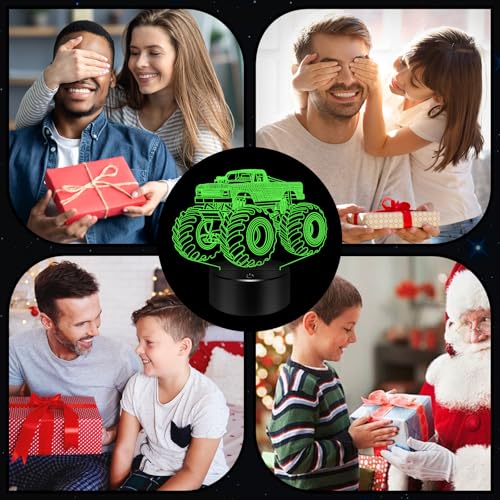 Image of BASSI Monster Trucks Night Light for Boys, 3D LED Optical Illusion Lamp with Remote Control, 16 Colors Change Perfect Birthday Party Decor Idea for Boys, Kids, and Teens