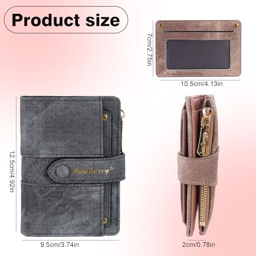 Women's Wallets, PU Leather Slim Bifold Wallets for Women Compact Card Holder Wallet with Snap Small Zipper Wallet Coin Purse for Storing Cash Card (Black)2