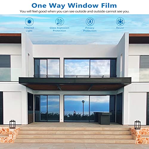 Image of One Way Window Film Privacy Tint Glass Cling Coverings UV Reflective Sun Blocking Heat Control Non-Adhesive Window Shades Film,Visible in One Side Mirror Tint for Home Office Silver 23.6 x 78.7 Inch