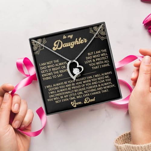 To My Daughter Necklace From Dad, Heartfelt Jewelry With Message Card, Birthday Present, Christmas Keepsake, Graduation Gift Idea From Loving Parents2
