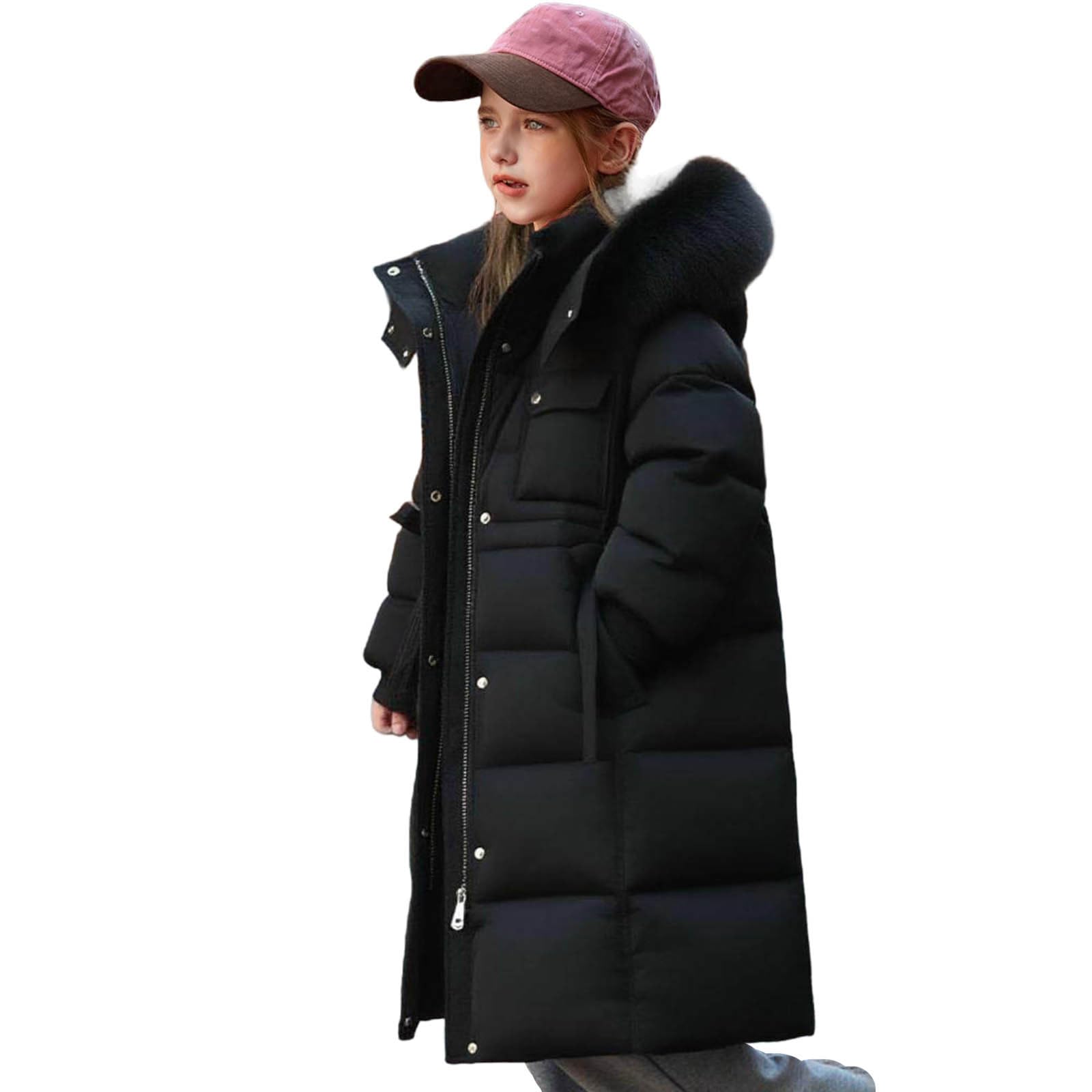 Piumino Invernale Bambino con Zip Caldo Giubbotto Antivento Inverno Bambini Moda Giacca Imbottito in Cotone Piumino 100 Grammi Casual Cappotto con Cappuccio in Pelliccia Autunno per 5-13 Anni