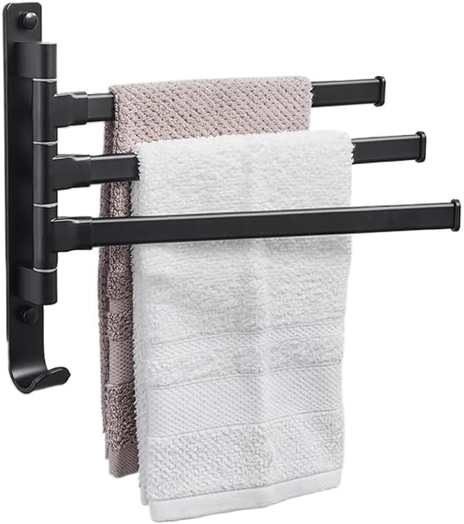 Towel Rack for Bathroom, Black Bathroom Arms Swivel Towel Bar Space Saving Swinging Rack Wall Mounted Holder(3 Arms)
