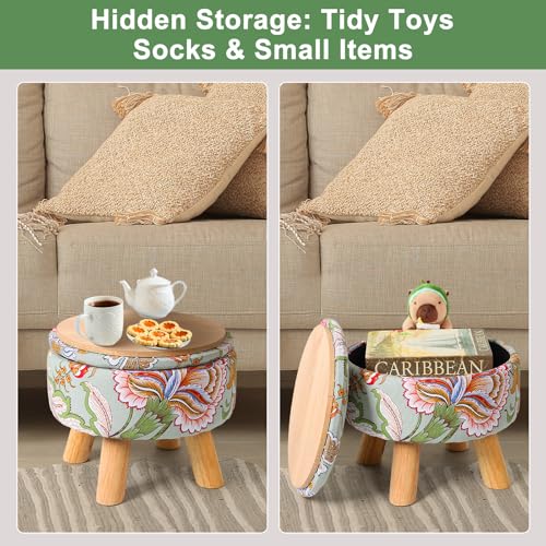 Nandae Footstool with Storage, Round Boho Fabric Storage Ottoman Stool, Small Foot Stool Pouffe for Living Room, Bedroom & Nursery Entryway - Image 3