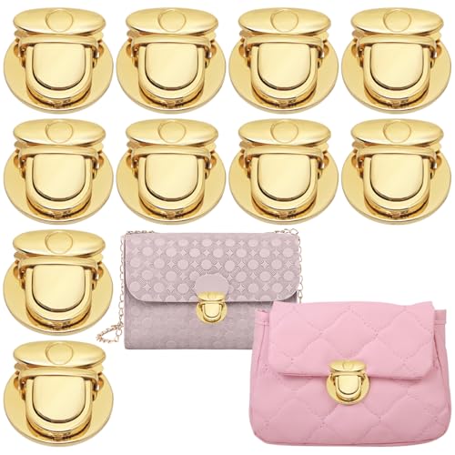 10 PCS Big Round Tuck Lock Purse with Light Gold Alloy Buckle Fasteners Duck Tongue Snap Closure Metal Hardware Clips for Handbag Case Purse