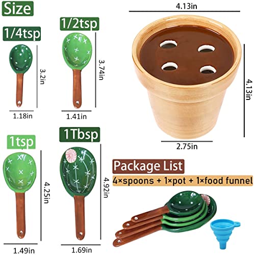 Cactus Measuring Spoons Set In Pot Unique Measuring Cups And Spoons For Coffee Salt Sugar Novelty Cute Baking Gifts Dishwasher Safe Ceramic Measuring Spoons Blue #TOP5