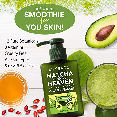 Lily Sado Matcha Made In Heaven Green Tea Vegan Cleanser - Best Daily Facial Wash - Clears Pores, Treats Acne, Reduces Pore Size - Natural Extracts Gentle For All Skin Types - Large 9.5 Oz #TOP6