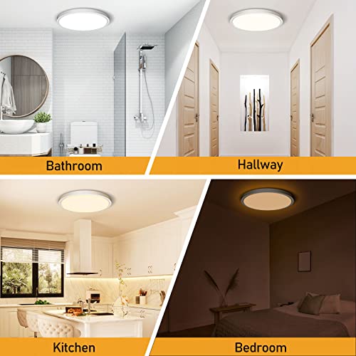 Aphyni Flush Mount Ceiling Light With Remote & App Control-Ip44 Waterproof-24W 12Inch 2400Lm Brightness(5% To 100%) Adjustable-3000-6500K Changeable With Night Light For Bedroom,Fcc,Etl Listed #TOP5
