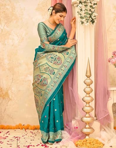 Image of SIRIL Women's Weaving Paithani Silk Saree With Unstitched Blouse Piece