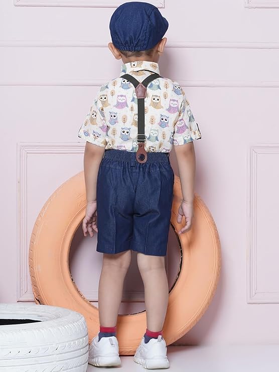 Image of AJ DEZINES Kids Casual Wear Clothing Cotton Shirt Short Set For Boys