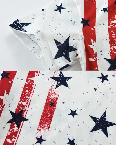 Image of DDSOL Girls July 4th Crop Tops Patriotic Shirt American Flag Short Sleeve Tshirts for Girl 6-14 Years