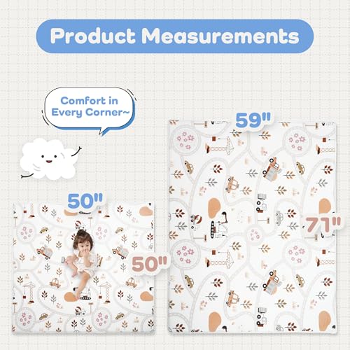 Image of 1.3 inch Thick Baby Floor Play Mat 50x50 Playpen Mat Memory Foam Kids Rug(Car)