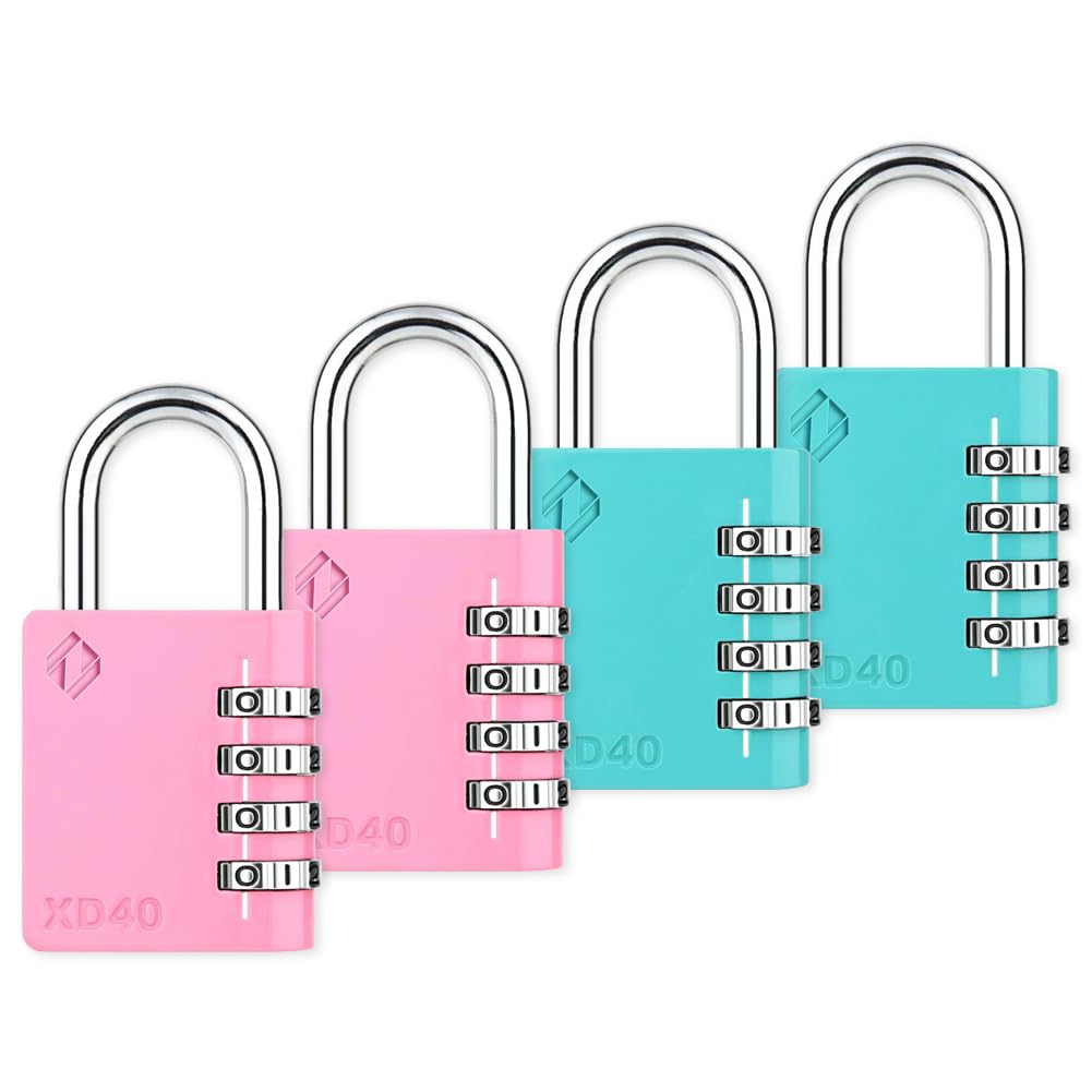 Zarker XD40 Combination Lock, 4-Digit Padlock for School Gym Sports LockerLock, Fence, Toolbox, Case, Hasp Storage (4-Pack, Pink, Emerald) โ image 1