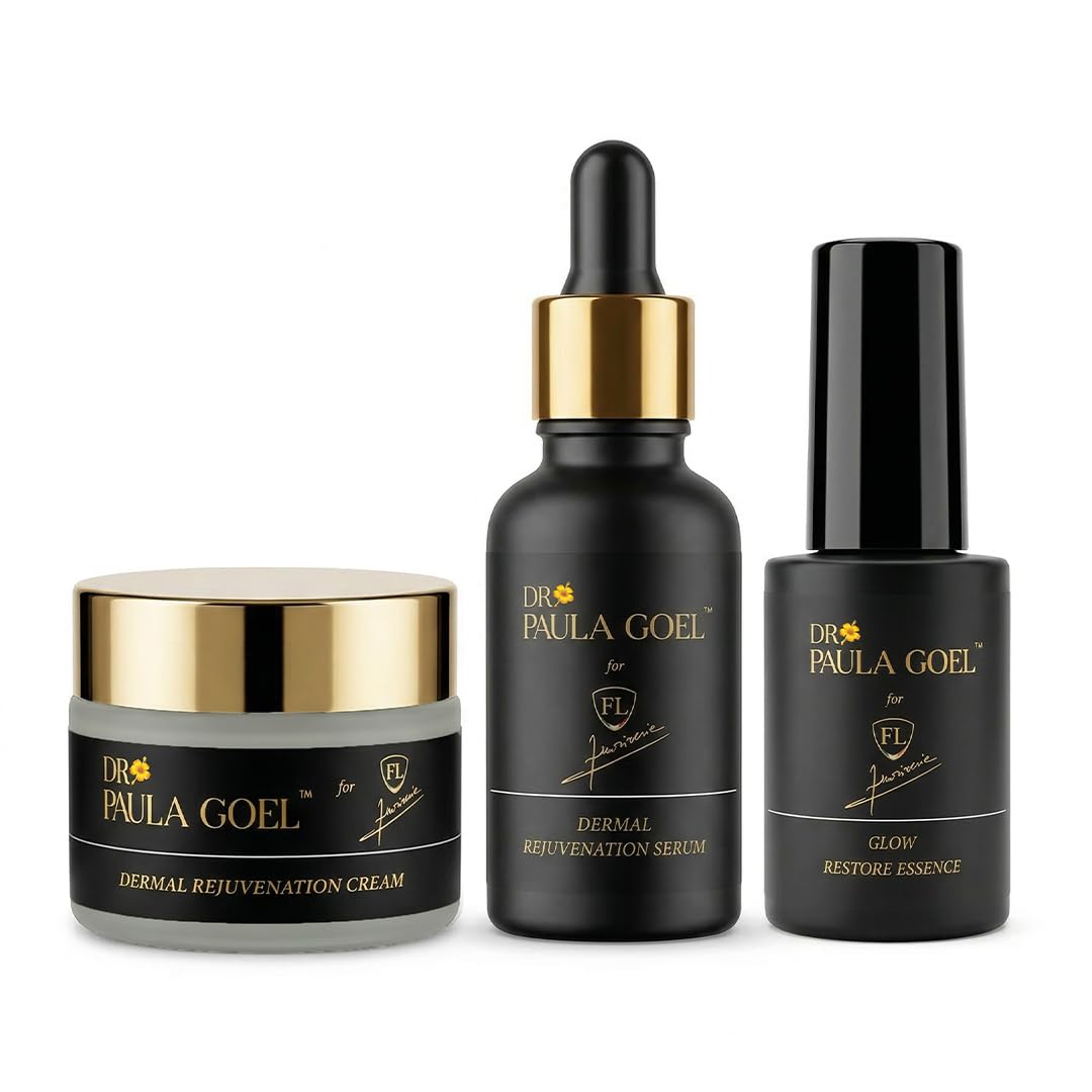 Anti-Aging Skincare Kit | Dermal Rejuvenation Cream 50gm + Serum 30ml + Glow Restore Essence 30ml | Firming, Hydrating & Glowing Routine with Peptides & Hyaluronic Acid | For All Skin Types-image-4