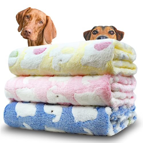 3 Pack New Dog Blankets for Large Dogs，Dog Blankets Washable Soft Flannel Pet Blanket, Soft Pet Mat Throw Cover for Crate Bed, Cute Elephant Pattern 41" x 31"