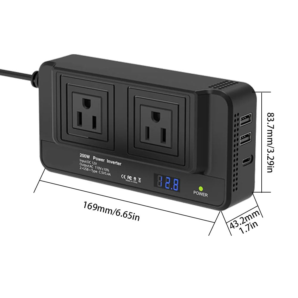 Inverter Solare, Inverter for auto da 200 W, DC 12 V a AC, for caricare dispositivi elettronici