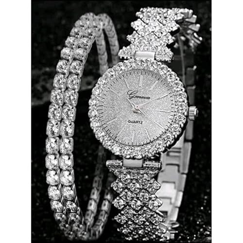 Generic 1pc Rhinestone Decor Quartz Watch & 2pcs Rhinestone Decor Bracelet