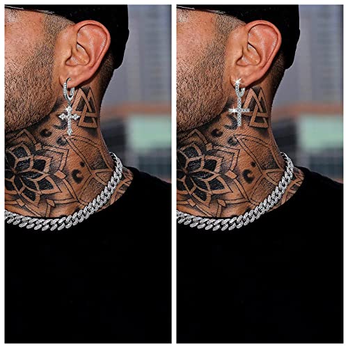 2 Pairs Cross Earrings for Men Hoop Dangle 14K Gold Plated Iced Out Dangling Classical Small 5A+ Cubic Zirconia Pave CZ Huggie Drop Post Earring for Women Jewelry GIFT2