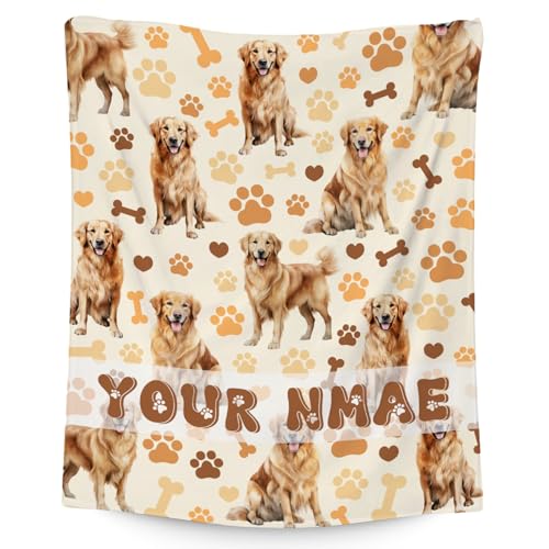 Custom Golden Retriever Blanket with Girls Boys, 50x60 Inches Blanket with Dogs on it, Cozy Soft Throw Gifts for Dog Lovers, Cute Flannel Throw Blankets for Bed Travel