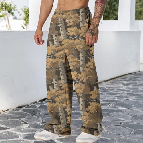 Mens Stylish Camo Printed Camouflage with Elastic Waist Casual Ankle Length and Side Pockets Pants for Autumn2