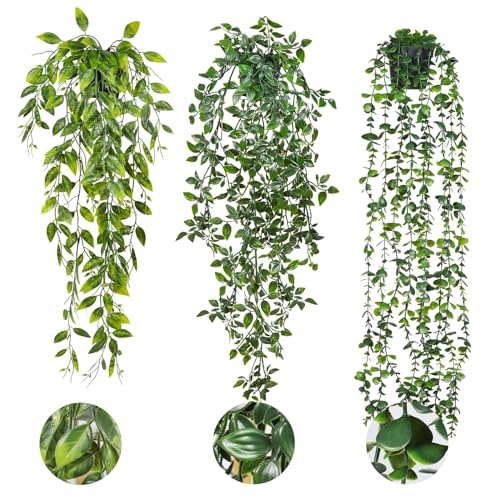 RECUTMS 3 Packs Artificial Trailing Plants with Pot Small Fake Hanging Ivy