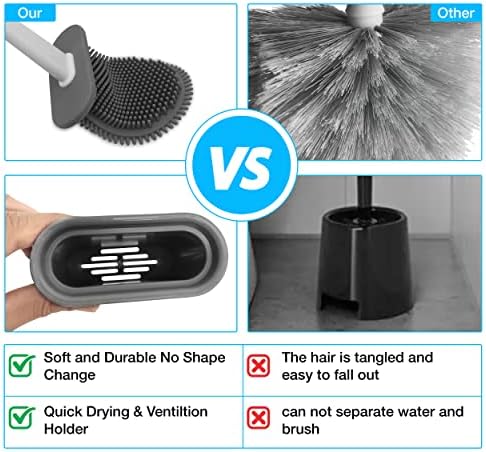 Silicone Toilet Brush, Deep Cleaning Bowl Buddy Toilet Brush with Non-Slip Long Handle and Flexible Bristles, Detachable Base, Silicon Toilet Cleaner Brushes and Holders (2 PACK-White)