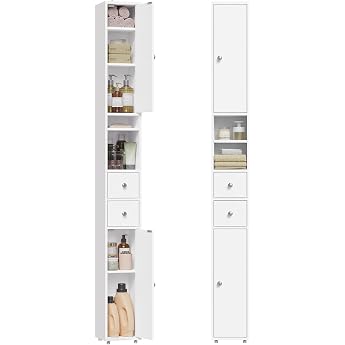 Eugad Bathroom Cabinet, Narrow High, 20 cm Wide | Tall Bathroom Storage Cabinet with Adjustable Shelves Open Compartments for