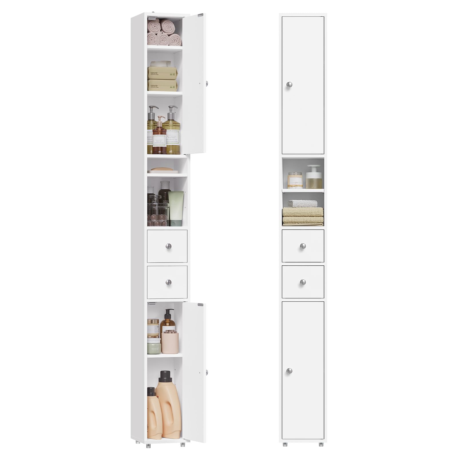 EUGAD Badezimmerschrank, Badschrank schmal hoch, schlanker Badschrank, 20 x 20 x 180 cm, Aufbewahrungsschrank mit verstellbaren Ablagen, offene Fächer, für kleine Räume, modern