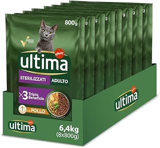 Ultima Sterilizzati Adult Pollo - Crocchette per Gatti - Confezione da 8 x 800 g -...