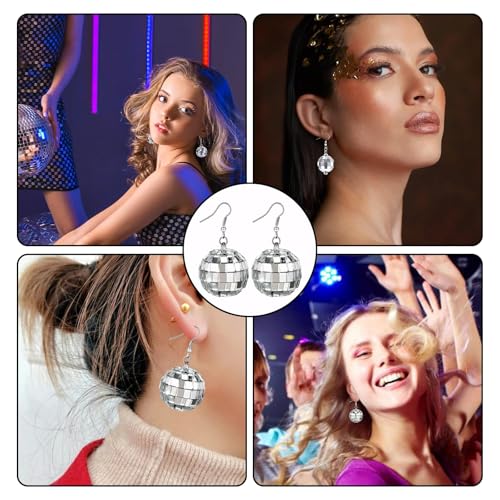 3 Paar Discokugel Ohrringe Mirror Ball 70s Mirrorball Für Damen Und Mädchen Retro Disco Motto Party Kostüm Zubehör