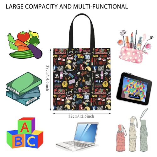 Image of WCGXKO Musical Theatre Gift Musical Theater Shows Icons Tote Bag Musical Enthusiast Gift (Musical Tote)