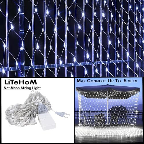 Image of LED Net Mesh String Lights for Diwali & Home Decoration | 192 LEDs, 9.8Ft x 6.6Ft | Curtain Fairy Lights for Balcony, Bedroom, Living Room, Christmas Decor, Jhalar Light, 8 Modes (White)