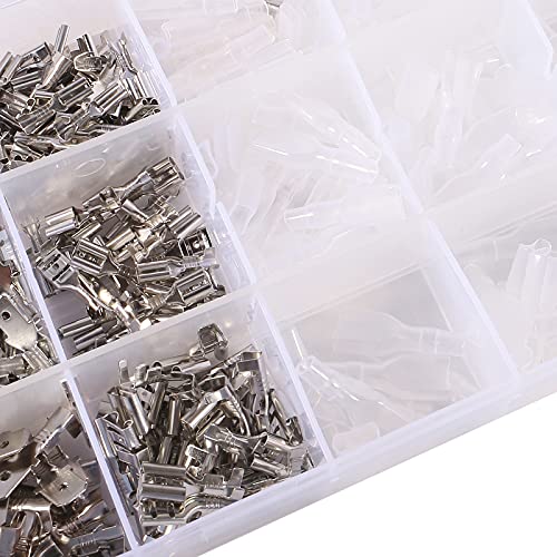 ACEIRMC 480pcs Quick Splice 2.8/4.8/6.3mm Male and Female Wire Spade Connector Wire Crimp Terminal Block with Insulating Sleeve Assortment Kit for Electrical Wiring Car Audio Speaker (Silver)
