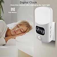 Vista 2 de LUXON LED Motion Sensor Night Light with Digital Alarm Clock,Bathroom Clock Plug Into Wall 4000K Warm White,Dusk to Dawn Sensor for