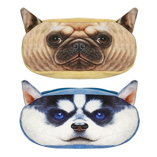 Image of Wrapables Dog Face Zippered Pencil Case (Set of 2), Pug & Husky
