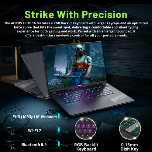 Image of GIGABYTE AORUS Elite 16 16 inch WQXGA 165Hz Gaming Laptop, Intel Core Ultra 9 275HX, NVIDIA GeForce RTX 5070, 64GB DDR5, 5TB Storage(4TB SSD+1TB Dock), RGB Backlit Keyboard, WI-FI 7, Win 11 Pro, Gray