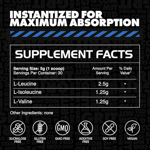 Gains in Bulk BCAA Powder, Pre Workout Plant Based Branch Chain Amino Acids, Gluten Free, Vegan Supplement with Keratin for Endurance & Strength During & Post Workout, Unflavored, 30 Servings - Image 6