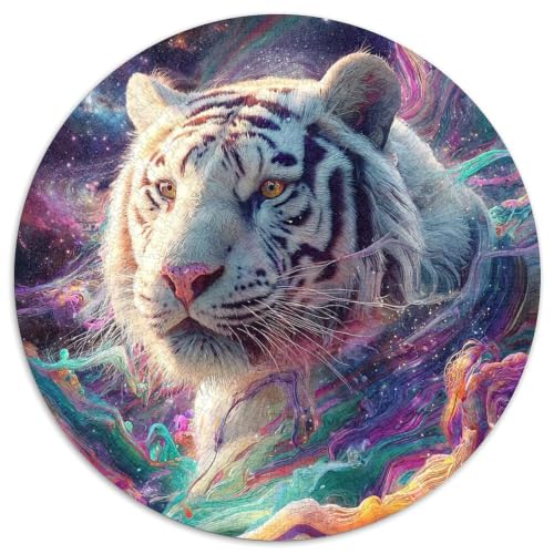 Puzzle de 1000 piezas redondo de tigre blanco, magia cósmica para tu mente
