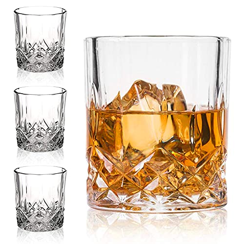 DeeCoo Crystal Old Fashioned Whiskey Glasses (Set of 4), 11 Oz Unique Bourbon Glass, Ultra-Clarity Double Old Fashioned Liquor Vodka Bourbon Cocktail Scotch Tumbler Bar Glasses Set