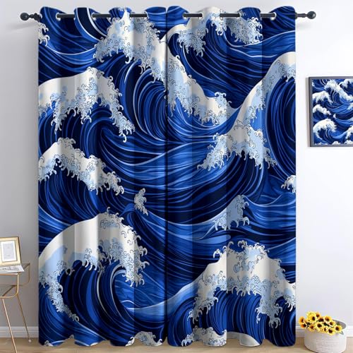 Cortinas opacas con aislamiento térmico y estampado abstracto de rayas onduladas, 2 paneles 2