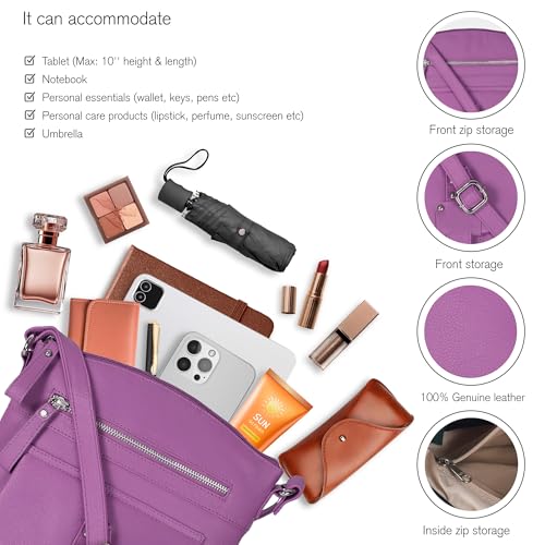 Image of Oak Leathers Leather Crossbody Bag For Women With Adjustable Sling Strap - Medium Size Crossover Shoulder Handbag Purse