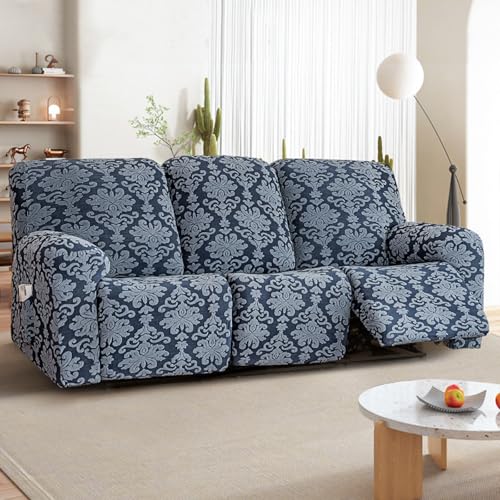 Housse de canapé inclinable jacquard 2 places bleu extensible