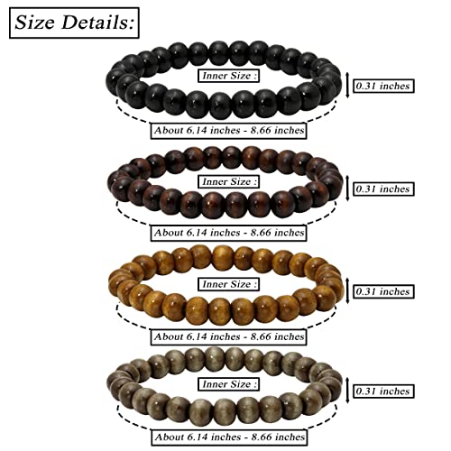 Eigso 4 Pcs 8Mm Wood Beads Bracelets For Women And Men Mala Prayer Meditation Wrist Bracelet Elastic 7-7.5" #TOP1
