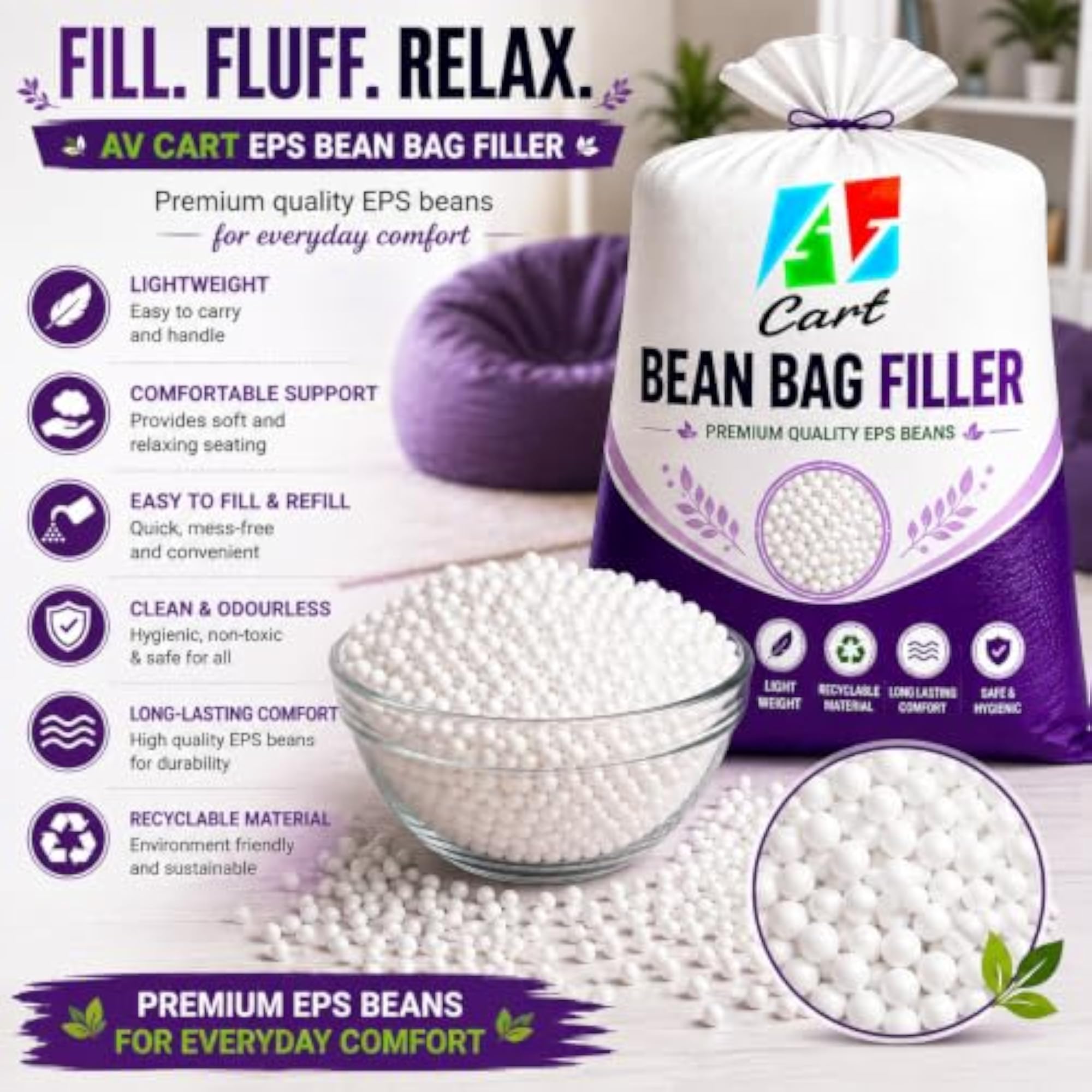 Bean Bag Filling for Chairs and Cushions, 1.5 Kg