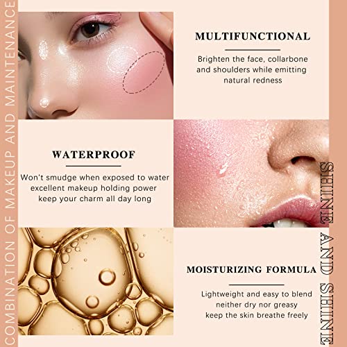 Hosaily 2Pcs Highlighter Blush Beauty Wand Liquid Blush Highlighter Stick Set With Cushion Applicator Long Lasting Blendable Cream Natural Matte Dewy Finish Face Rouge Face Illuminator Makeup (02+03) #TOP6