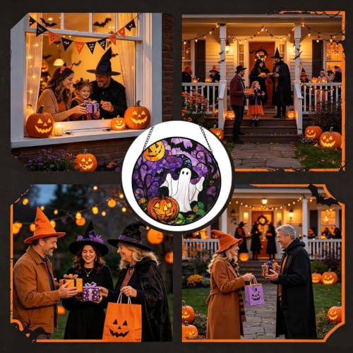 Atrapasol de Halloween de vidrio adorno de calabaza para puerta ventana pared y jardín 5