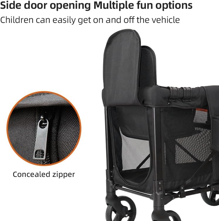 Collapsible Wagon with Wheels, 220 lbs Wagons Carts Foldable Wagon Cart with Flexible Handle, Lightweight Portable Folding Utility Grocery Shopping Cart for Grocery Sports Garden Camping