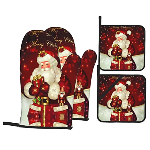 Merry Christmas Santa Claus Oven Mitts And Pot Holders Sets High Heat Resistant Non-Slip Oven Gloves Pot Holders For Cooking #TOP8