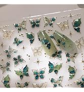 Butterfly Nail Art Stickers Decals Green 5D Embossed Nail Decals Relief Jelly Gold Edging Butterf...