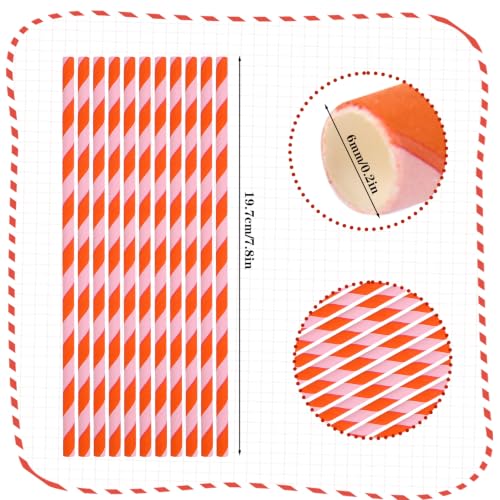 Pitillos de papel rayados rosa y naranja, 100 pcs miniatura 2